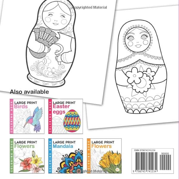 Russian Dolls Large Print Coloring Book: Adult Coloring Book for Seniors | Easy Adult Coloring Book for Beginners (Large