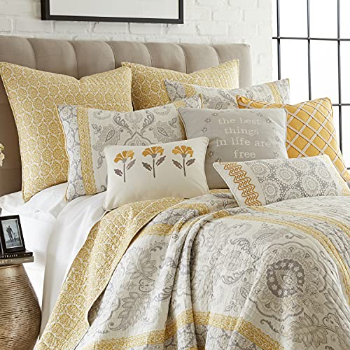 Levtex Home St. Claire Quilt Set - Full/Queen Quilt + Two Standard Pillow Shams - Grey and Yellow - Reversible Reversibl